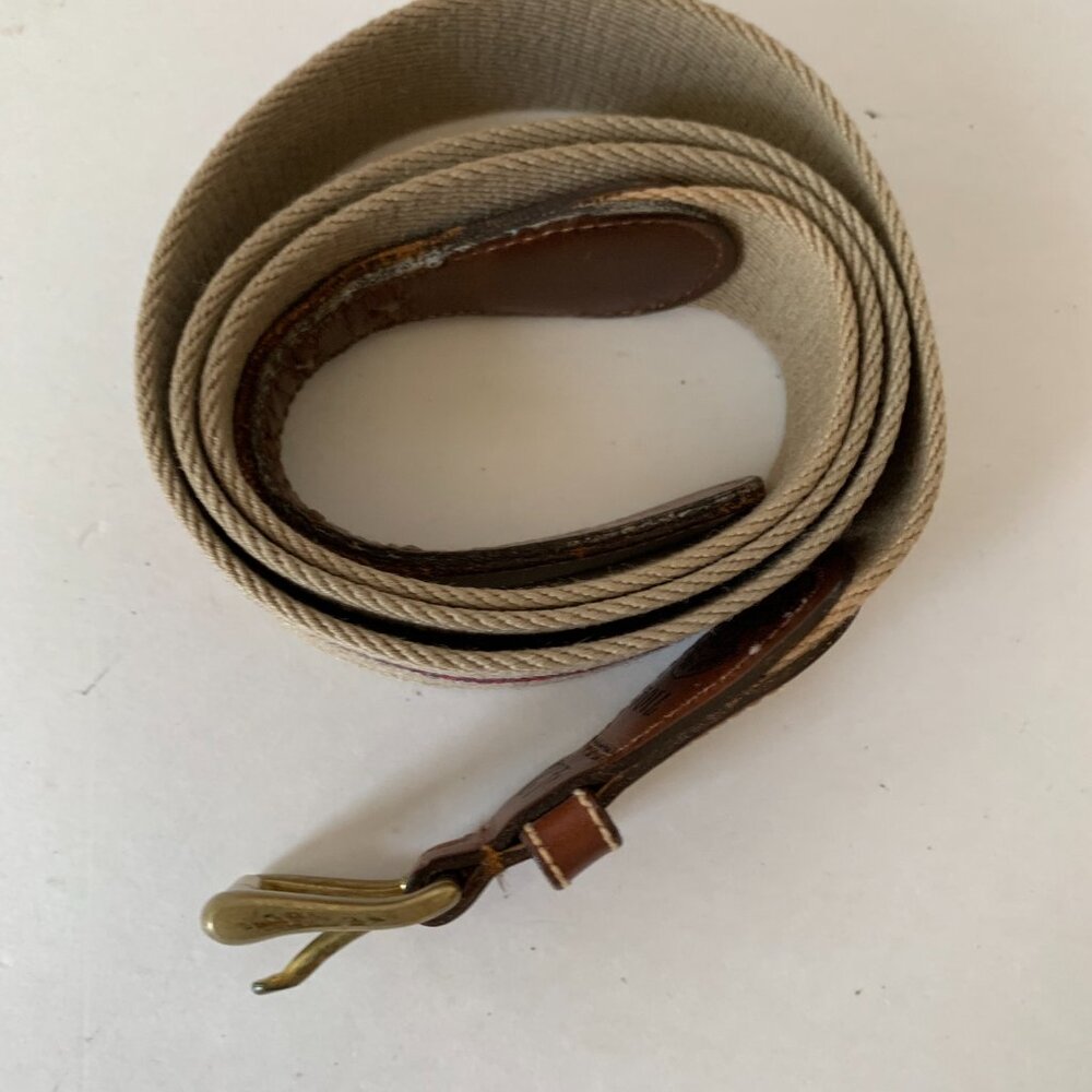 Dooney & Bourke Belt Mens Size 42 Brown Leather Tan Wool Made USA Golf Casual - Picture 2 of 7
